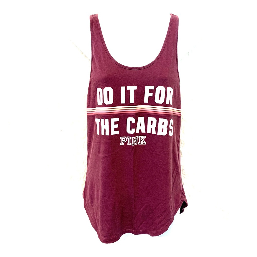 Pink tank top, do it for the carbs. Size small
